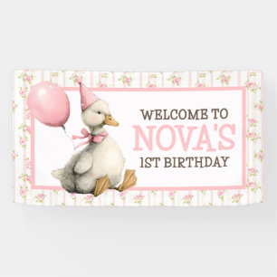 Banderoles Une oie sotte personnalisée rose 1er anniversaire