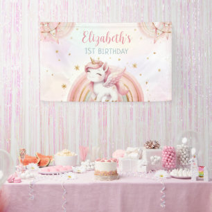 Banderoles Unicorn Rainbow Pink Gold Pastel Birthday
