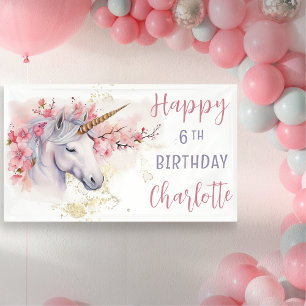 Banderoles Unicorne mystique   Rose Floral Girl 6e anniversai