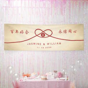 Banderoles Union du Nœud Rouge Double Bonheur Mariage Chinois