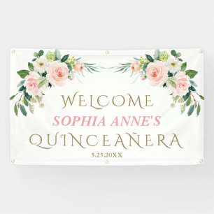 Banderoles Unique Affiche de bienvenue Floral Quinceañera Ros