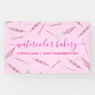 Banderoles Ustensiles de boulangerie roses Chef fait maison