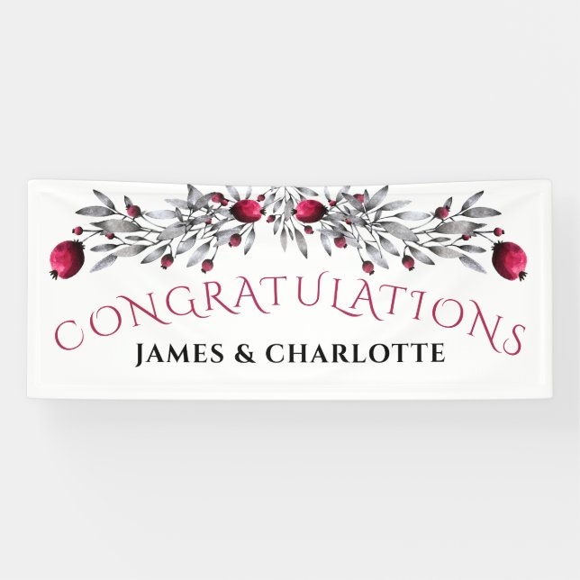 Banderoles Vacances Aquarelle Holly Blossoms Mariage (Horizontal)