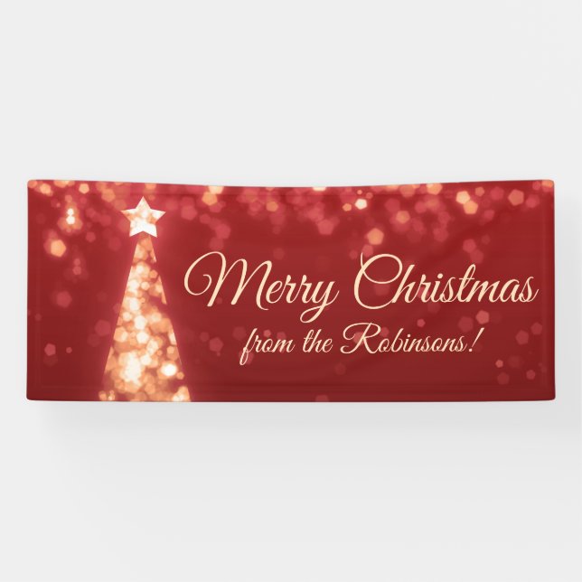 Banderoles Vacances Nom de famille Gold Red Christmas Lights (Horizontal)
