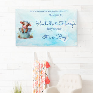 Banderoles Vache bébé mignonne dans le Baby shower bleu seau 