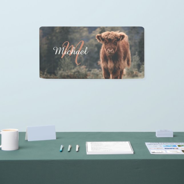 Banderoles Vache de Highland calvaire herbe d'automne monogra (Salon professionnel)