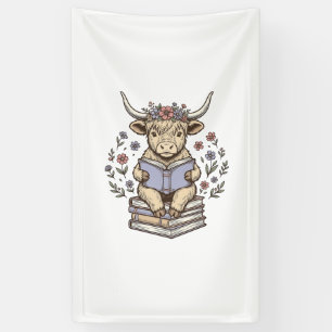 Banderoles Vache Florale de Lecture Mignonne Pile de Livres D