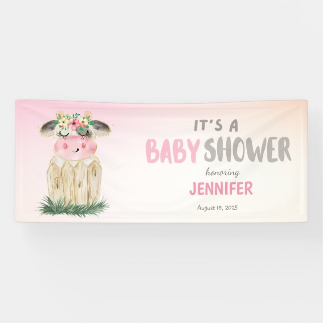 Banderoles Vaches mûres personnalisées Baby shower d'or rose (Horizontal)