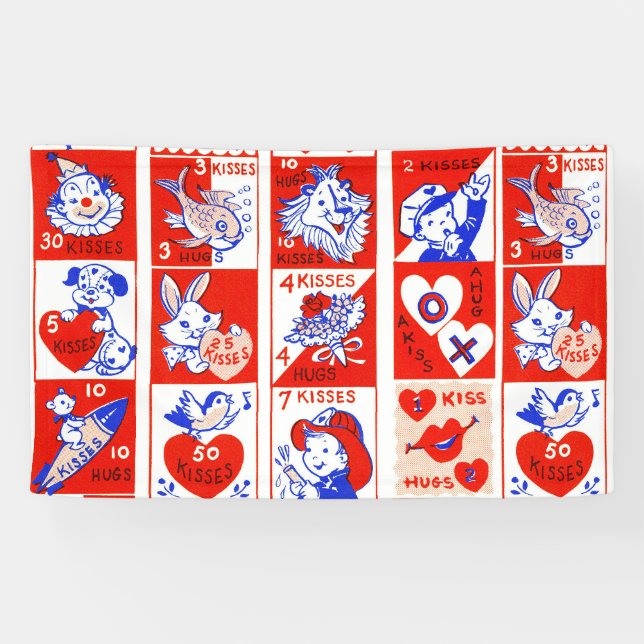 Banderoles Valentine Retro Love Hugs Motif (Horizontal)