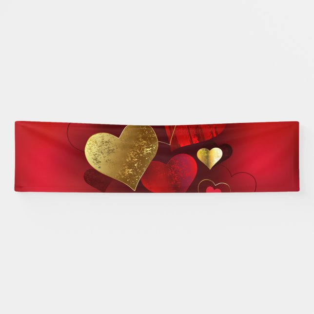 Banderoles Valentines dorées et rouges (Horizontal)