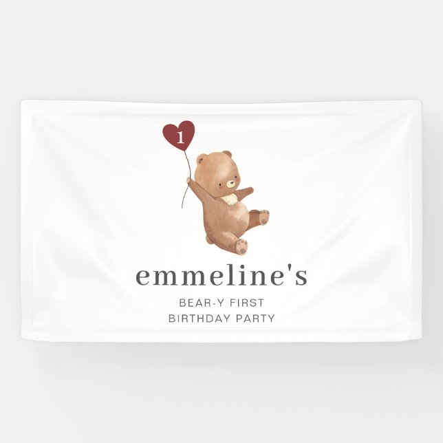 Banderoles Valentines Ours 1er anniversaire (Horizontal)