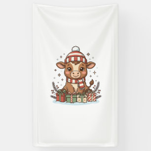 Banderoles Veau de Noël mignon avec cadeaux Vintage Vector_1