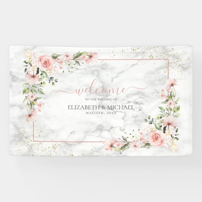 Banderoles Végétation dorée Dusty rose Mariage floral (Horizontal)