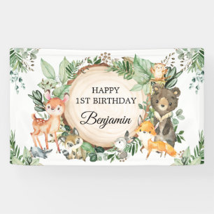 Banderoles Végétation Forêt Boisée Animaux Joyeux Anniversair
