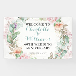 Banderoles Végétation rose 60e Anniversaire du Mariage Diamon