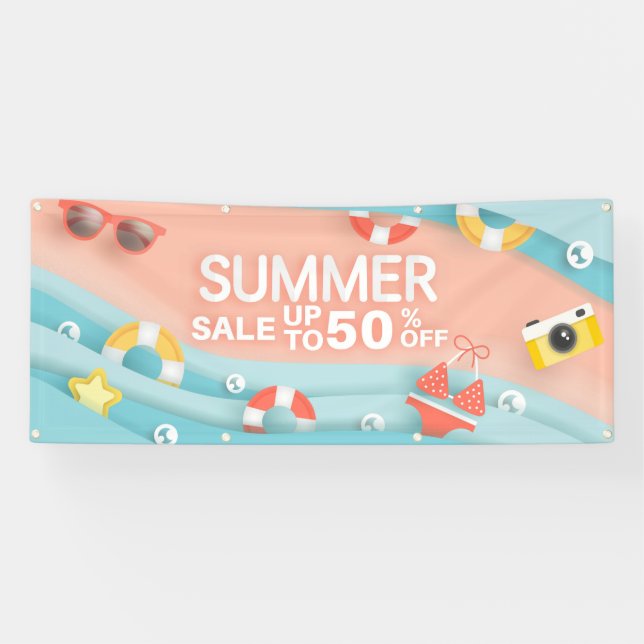 Banderoles Vente d'été Beach Shop 50% de réduction (Horizontal)