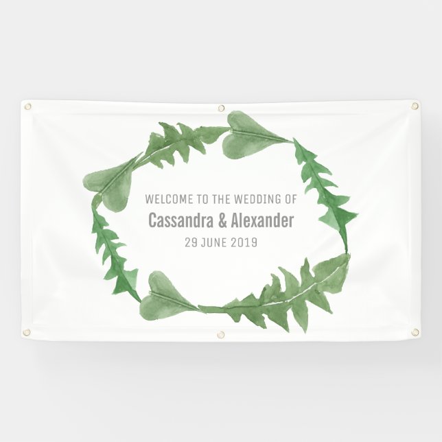 Banderoles Verdure Aquarelle Foliage Mariage (Horizontal)