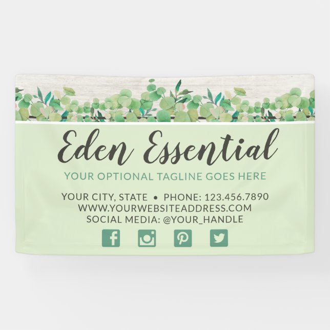 Banderoles Verdure botanique Eucalyptus & Bois Rustique Eco (Horizontal)