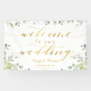 Banderoles Verdure & Gold Calligraphy Bienvenue À Notre Maria