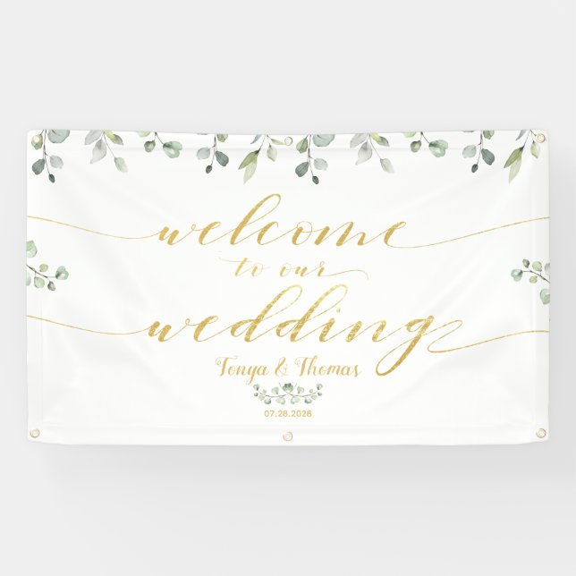 Banderoles Verdure & Or Fancy Police Calligraphie Bienvenue (Horizontal)