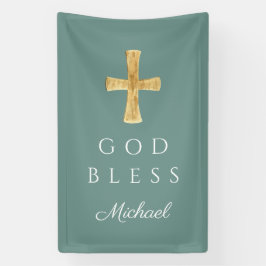 Banderoles Vert moderne Croix religieuse Dieu béni