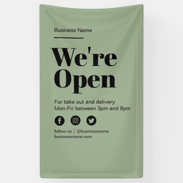 Banderoles Vert moderne Ouvert pour les entreprises Découvrir (Vertical)