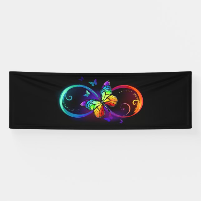 Banderoles Vibrant infinity with rainbow butterfly on black (Horizontal)