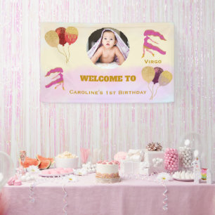 Banderoles Vierge Aquarelle Panneau Photo 1er Anniversaire