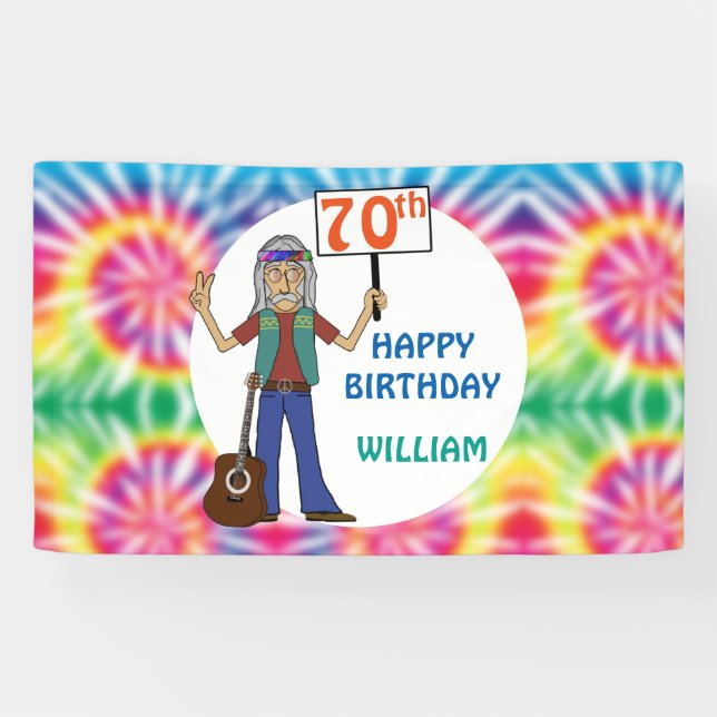 Banderoles Vieux Hippie Hippy Tie Dye 70e Anniversaire Bann (Horizontal)