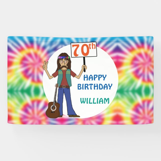 Banderoles Vieux Hippie Hippy Tie Dye 70e fête d'anniversaire (Horizontal)