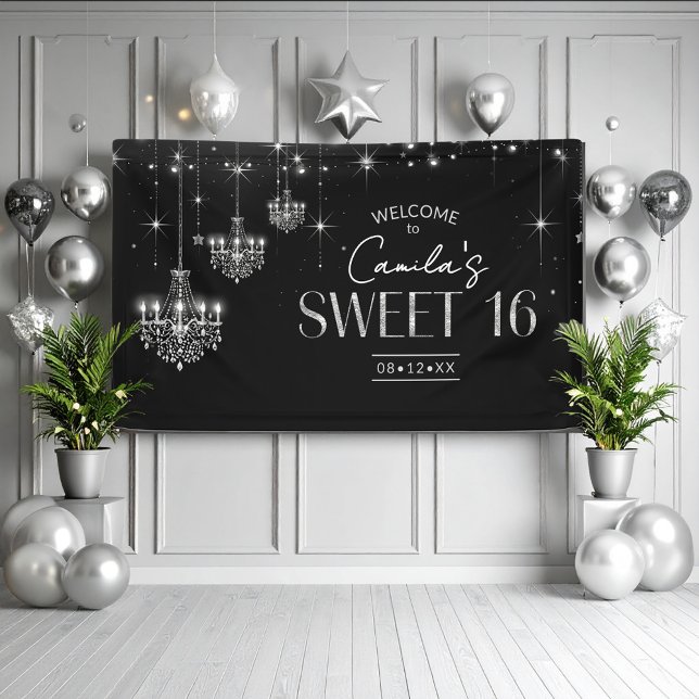 Banderoles Vieux Hollywood B & W Chandelier Sweet 16 ID1108 (Créateur téléchargé)