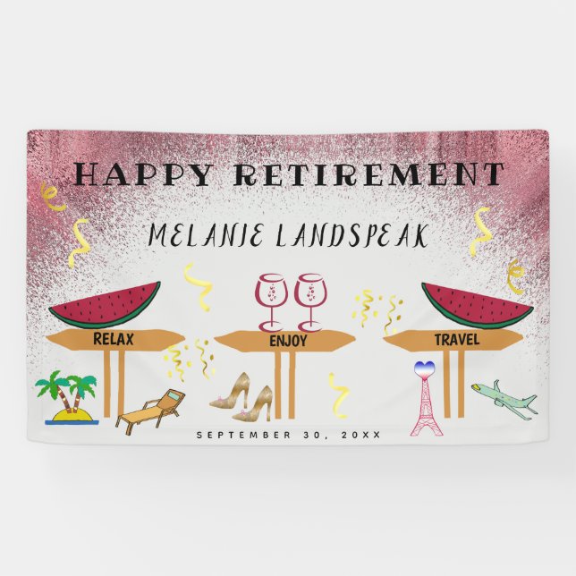 Banderoles Vin rose Parties scintillant, relax & Voyage Bonne (Horizontal)