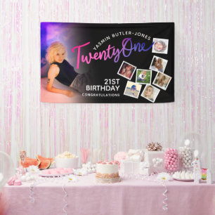 Banderoles Vingt et un 21e anniversaire photo rose violet noi