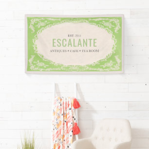 Banderoles Vintage Retro Elégant cadre fleuri vert beige