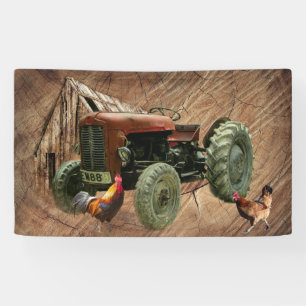Banderoles Vintage rouge Tracteur Barre Rooster Hen