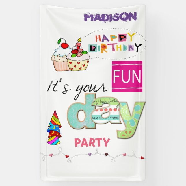 Banderoles Vinyl Happy Anniversaire Calendrier FUN Cupcake Ba (Vertical)