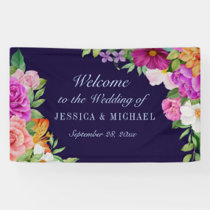 Banderoles Violet rose foncé bleu gras Mariage floral Bienven