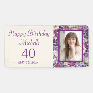 Banderoles Violet rose rose rose florale Anniversaire Bienven