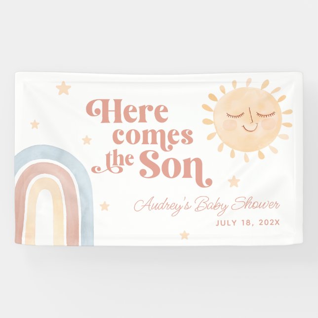 Banderoles Voici le Baby shower Son Boho Bienvenue (Horizontal)