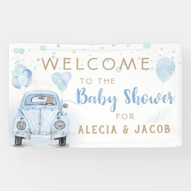 Banderoles Voiture Boy Baby shower Gold Blue (Horizontal)