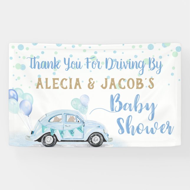 Banderoles Voiture Boy Baby shower Merci Blue Gold (Horizontal)