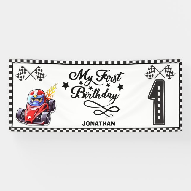 Banderoles Voiture de course personnalisée thème Anniversaire (Horizontal)