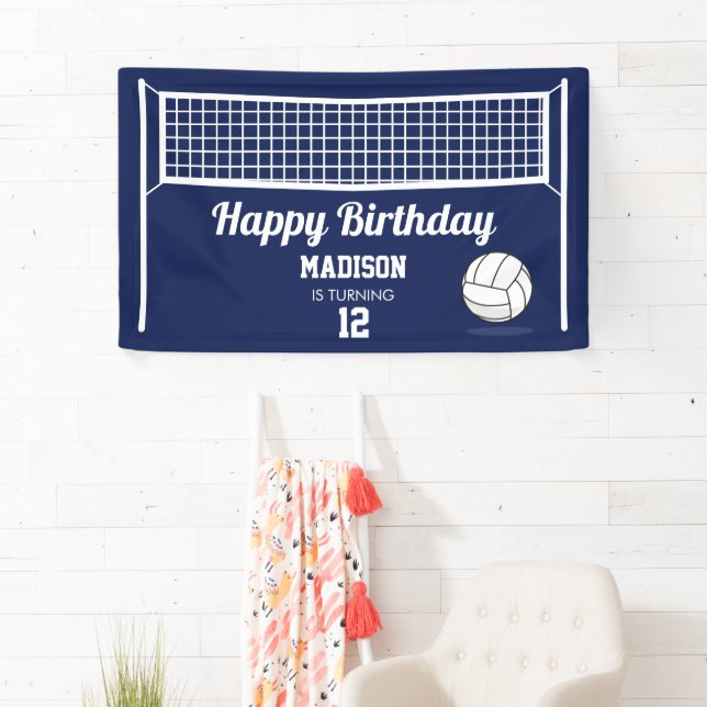 Banderoles Volleyball Ball & Net Marine Blue Anniversaire Nom (En situation)