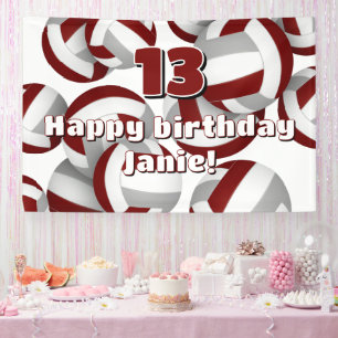 Banderoles volleyball gris bordeaux pour fête d'anniversaire