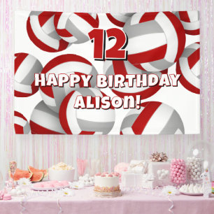 Banderoles volleyballs gris rouge anniversaire enfants