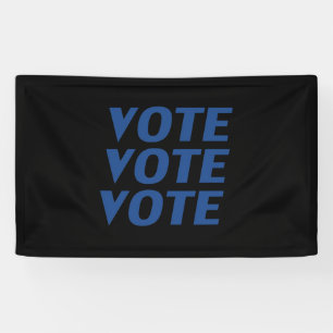 Banderoles "Vote vote" en lettres bleues, arrière - plan noir