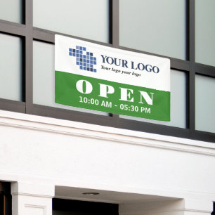Banderoles Votre Logo Green Open Business Heures d'ouverture