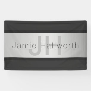 Banderoles Votre nom et votre monogramme Gris & Faux Silver