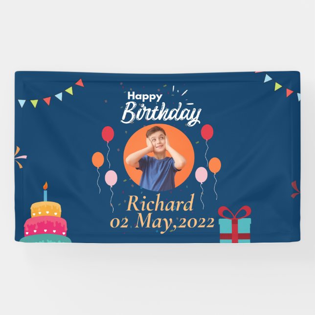 BANDEROLES VOTRE PHOTO ET VOTRE NOM ANNIVERSAIRE (Horizontal)