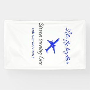 Banderoles Voyons ensemble l'avion de premier anniversaire bl